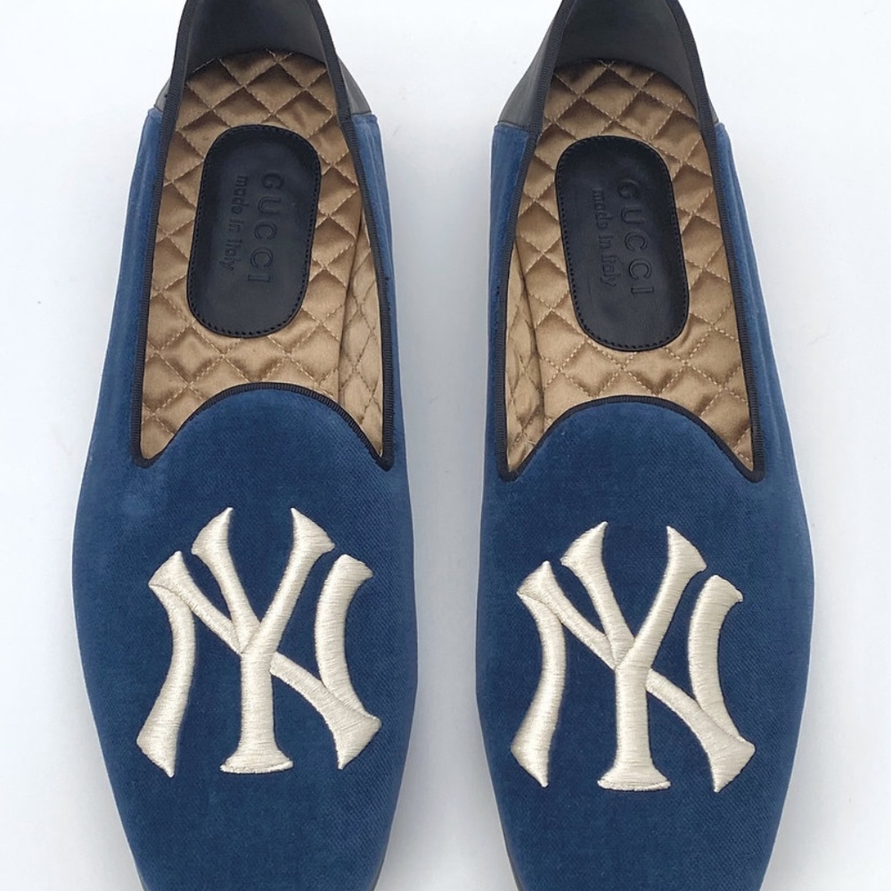 Gucci Blue Velvet New York Yankees Loafers Shoes - Picture 7 of 10